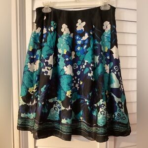Alfani Petite Floral A-Line Silk Skirt - Black and Teal, Lined, Zipper, Size 6P